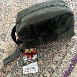Toiletry Bag Bonfanti Borse Italian Sage Suede & Sheepskin w/Brown Leather NEW